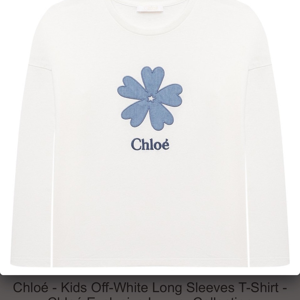 Chloe White and Blue Long Sleeve Tee with Floral Design